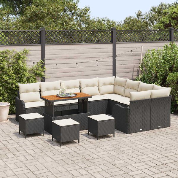 vidaXL Gartensofa-set mit Kissen 13 pcs Schwarz Poly-Rattan