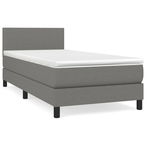 vidaXL Boxspringbett mit Matratze Dunkelgrau 90x200 cm Stoff