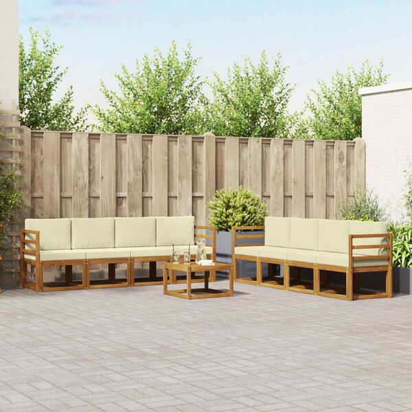 vidaXL Outdoor-Sofagarnitur 9 pcs Natur und Creme Massivholz Akazie