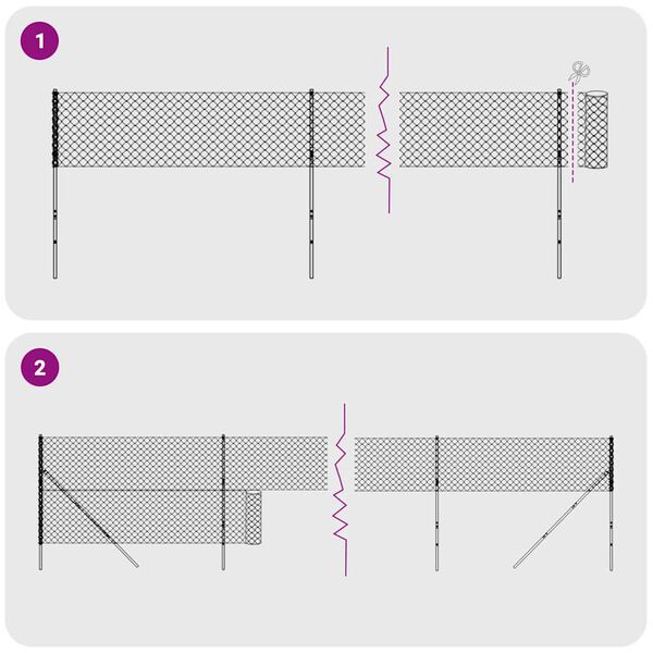 vidaXL Maschendrahtzaun mit Bodenhülsen Silbern 1,4x25 m
