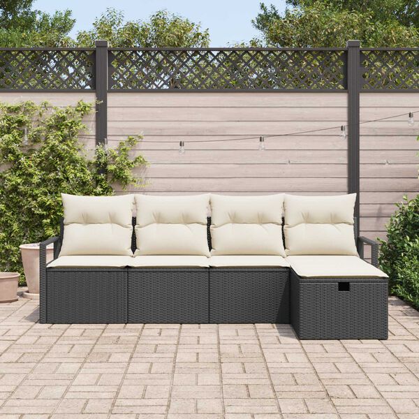 vidaXL Sofa Set mit Kissen 5 pcs Schwarz und Creme Poly-Rattan