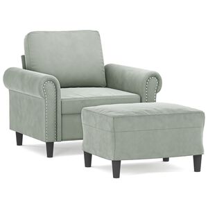 vidaXL Sessel mit Hocker Hellgrau 60 cm Samt