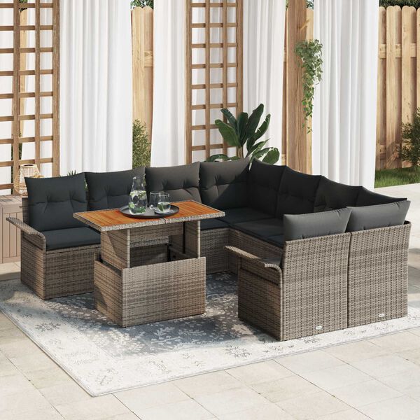 vidaXL Garten-Sofa-Set mit Speicher 9 pcs Grau Poly Rattan