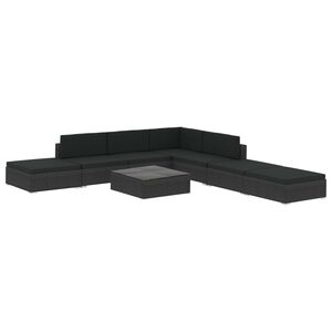 vidaXL 8-tlg. Garten-Lounge-Set mit Auflagen Poly Rattan Schwarz