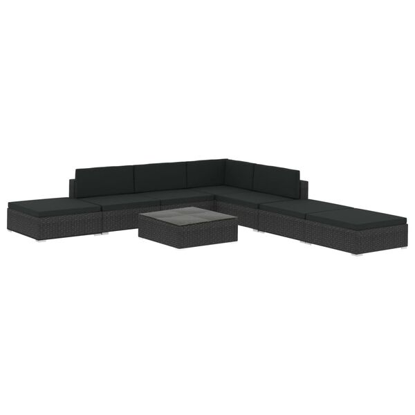 vidaXL 8-tlg. Garten-Lounge-Set mit Auflagen Poly Rattan Schwarz