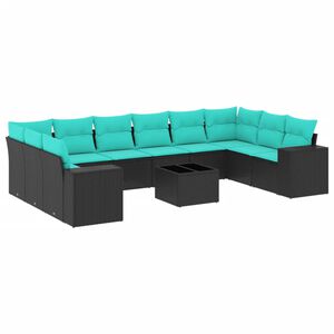 vidaXL 11-teiliges Gartensofa-Set mit Kissen, schwarzes Polyrattan