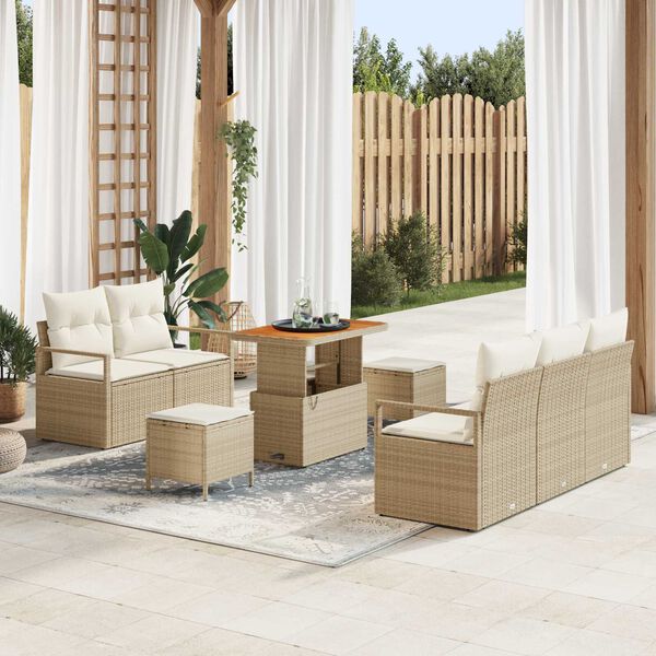 vidaXL Garten-Sofa-Set mit Kissen mit Speicher 8 pcs Beige und Creme