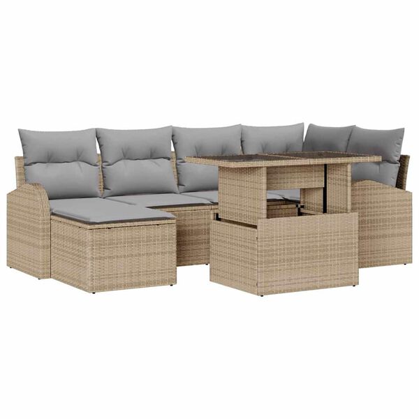 vidaXL Garten-Sofa-Set mit Kissen 7 pcs Beige und Hellgrau