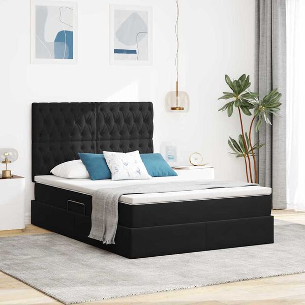 vidaXL Bett mit Stauraum und LED mit LED Schwarz 140 x 190 cm Samt