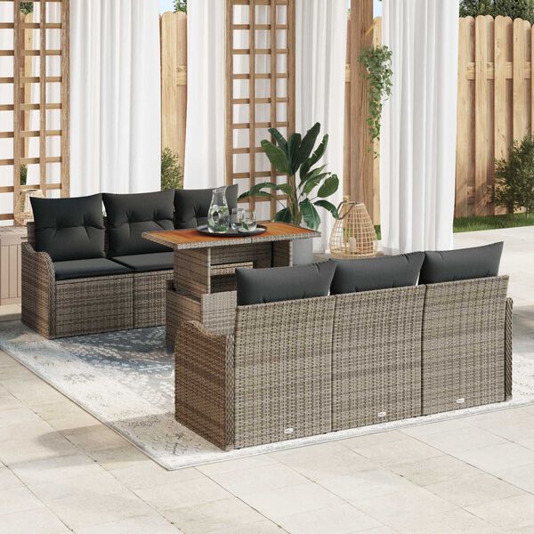 vidaXL Garten-Sofa-Set mit Speicher 7 pcs Grau Poly Rattan