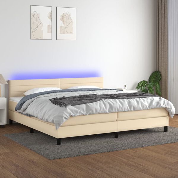 vidaXL Boxspringbett mit Matratze & LED Creme 200x200 cm Stoff