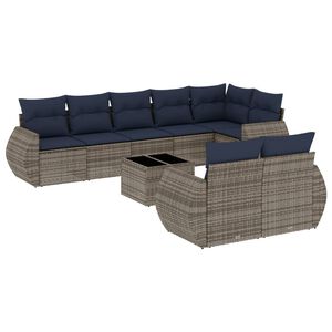 vidaXL 9-teiliges Gartensofa-Set mit Kissen, grau, Polyrattan