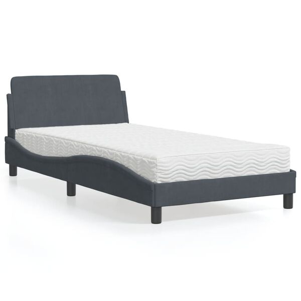 vidaXL Bett mit Matratze "Dover" Dunkelgrau 100x200 cm Samt