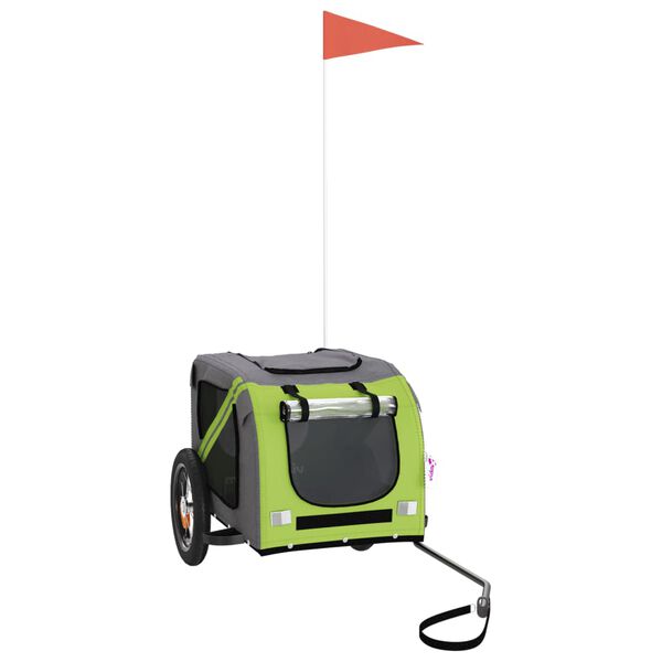 vidaXL Fahrradanh&auml;nger Hunde Gr&uuml;n und Grau Oxford-Gewebe und Eisen