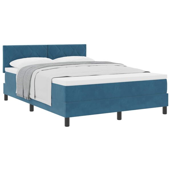 vidaXL Boxspringbett mit Matratze Dunkelblau 160 x 200 cm Samt