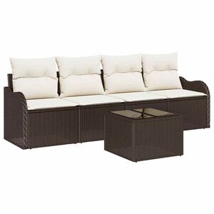 vidaXL Garten-Sofa-Set mit Kissen mit Speicher 5 pcs Braun und Creme
