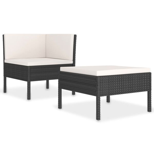 vidaXL 2-tlg. Garten-Lounge-Set mit Auflagen Poly Rattan Schwarz