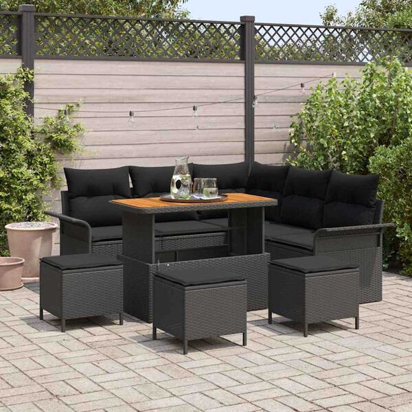 vidaXL Garten-Sofa-Set mit Kissen mit Speicher 9 pcs Schwarz