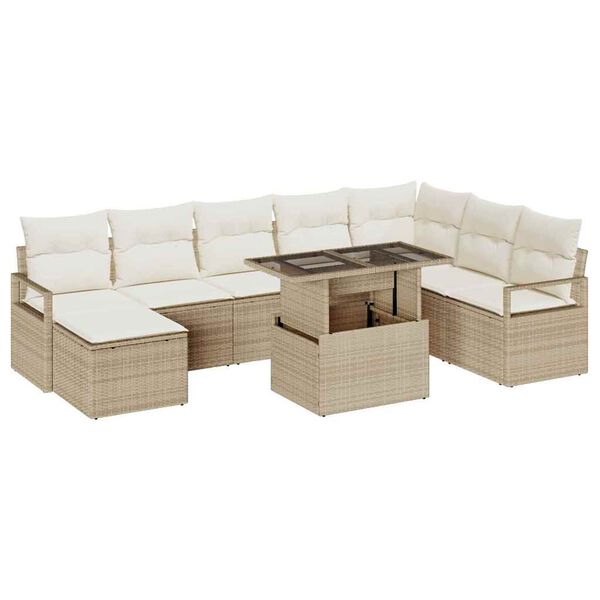 vidaXL Garten-Sofa-Set mit Speicher 9 pcs Beige Poly Rattan