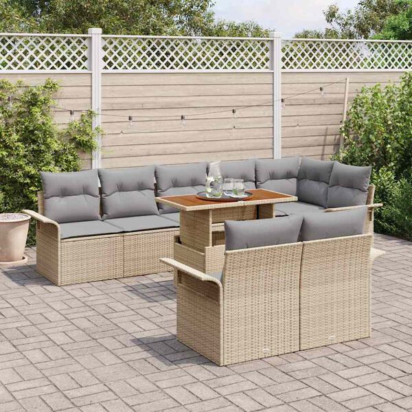 vidaXL Gartensofa-set mit Kissen 9 pcs Beige und Hellgrau Poly-Rattan
