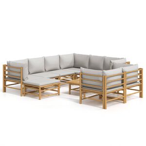 vidaXL 10-tlg. Garten-Lounge-Set mit Hellgrauen Kissen Bambus