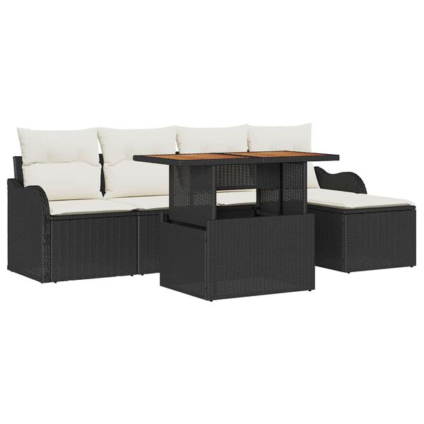 vidaXL Gartensofa-set mit Kissen 6 pcs Schwarz und Creme Poly-Rattan