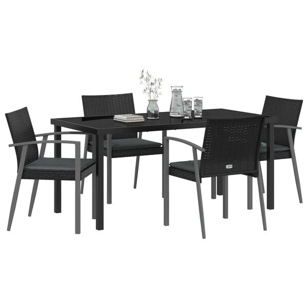vidaXL Garten Essgruppe 5 pcs Schwarz Poly Rattan