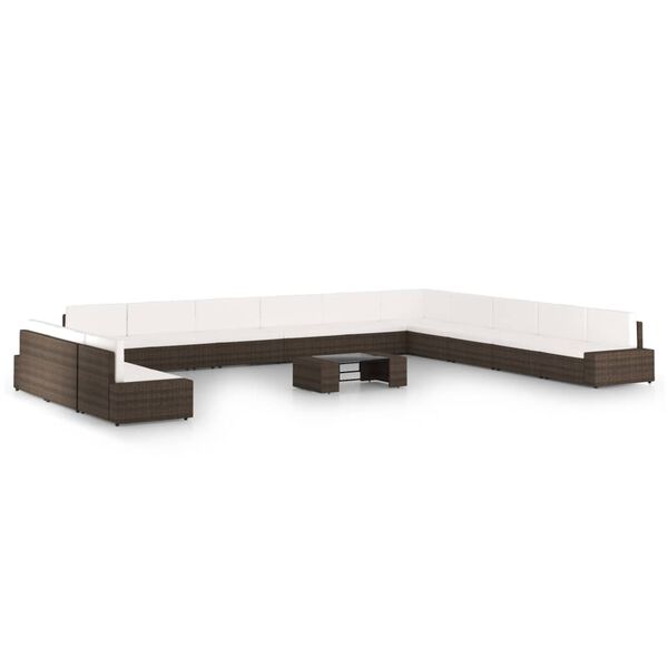 vidaXL 14-tlg. Garten-Lounge-Set mit Kissen Braun Poly Rattan
