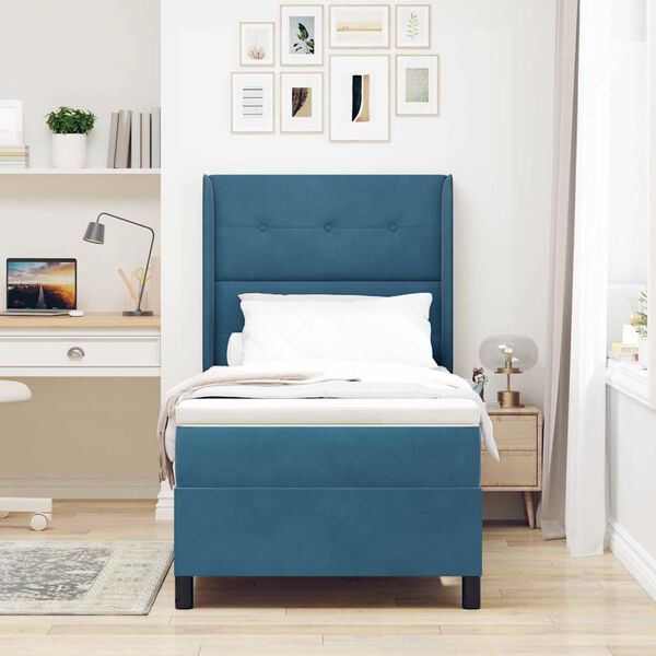 vidaXL Boxspringbett mit Kopfteil Blau 90 x 190 cm Samt