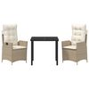 vidaXL Garten Essgruppe mit Kissen 3 pcs Beige Poly-Rattan