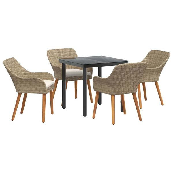 vidaXL Garten Essgruppe mit Kissen 5 pcs Beige Poly-Rattan