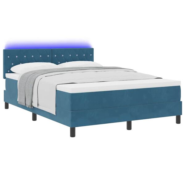 vidaXL LED Boxspringbett mit Matratze Dunkelblau 140 x 190 cm Samt