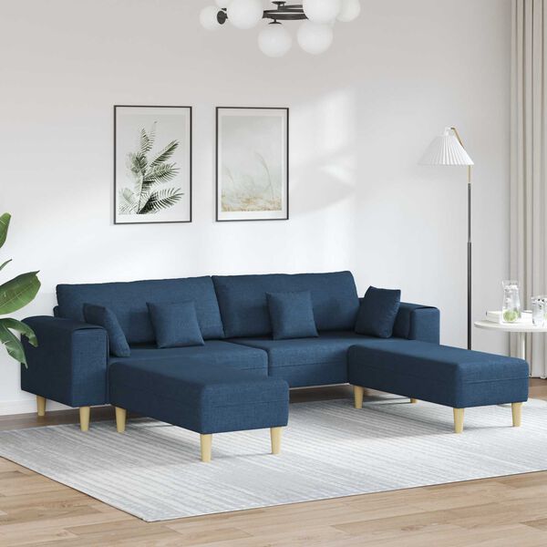 vidaXL Sofa mit Kissen 3 pcs Blau Stoff