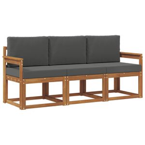 vidaXL Outdoor-Sofagarnitur mit Kissen 3 pcs Natur und Anthrazit