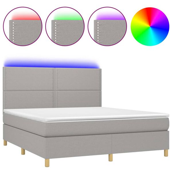 vidaXL Boxspringbett mit Matratze & LED Hellgrau 180x200 cm Stoff