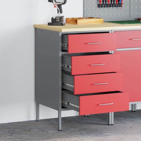 vidaXL Werkbank Rot und Grau 50 x 55 x 85 cm Ingenieure Holz und Stahl