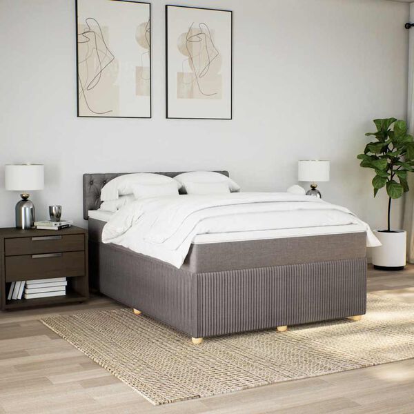 vidaXL Boxspringbett mit Matratze Taupe 160x200 cm Stoff