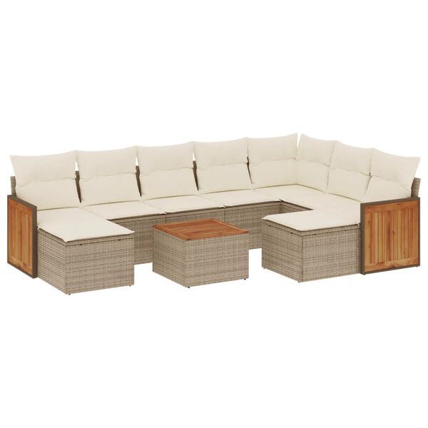 vidaXL 10-tlg. Garten-Sofagarnitur mit Kissen Beige Poly Rattan