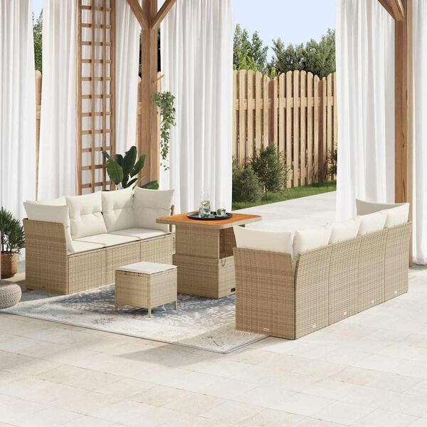 vidaXL Garten-Sofa-Set mit Kissen mit Speicher 10 pcs Beige und Creme