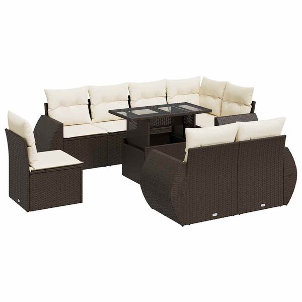 vidaXL 9-tlg. Garten-Sofagarnitur mit Kissen Braun Poly Rattan
