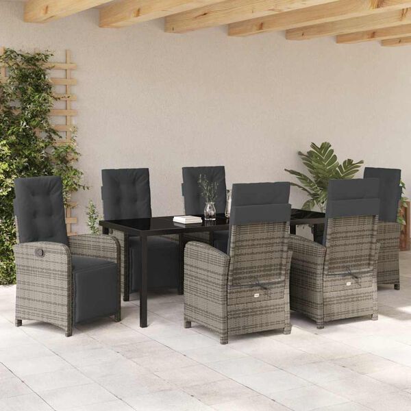vidaXL Garten Essgruppe mit Kissen 7 pcs Grau Poly-Rattan