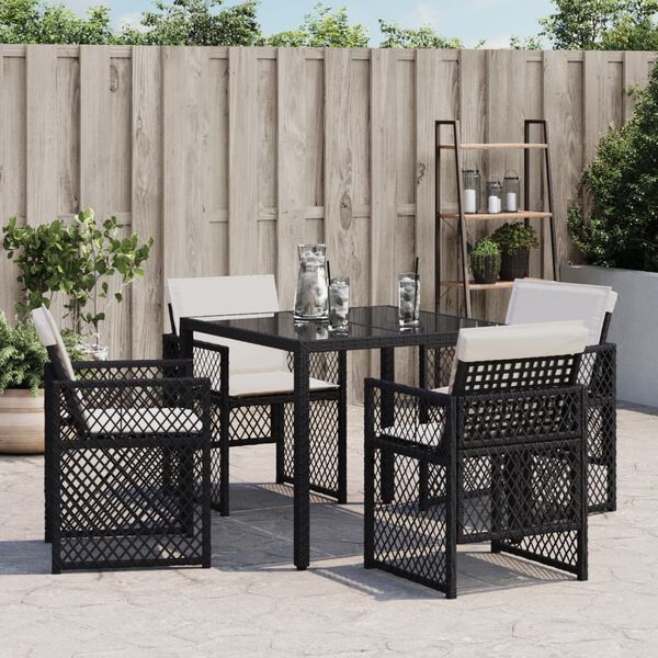 vidaXL Gartenst&uuml;hle mit Kissen 4 Stk. Schwarz Poly Rattan