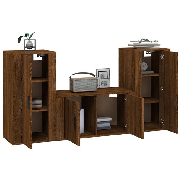 vidaXL 3-tlg. TV-Schrank-Set Braun Eichen-Optik Holzwerkstoff