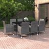 vidaXL 9-tlg. Garten-Essgruppe mit Kissen Poly Rattan und Glas