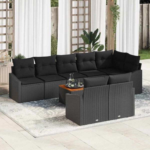 vidaXL Gartensofa-set mit Kissen 9 pcs Schwarz Poly-Rattan