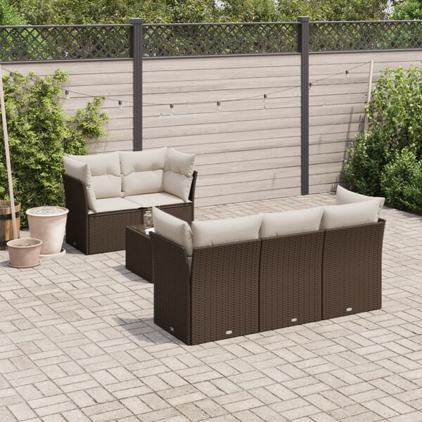 vidaXL 6-tlg. Garten-Sofagarnitur mit Kissen Braun Poly Rattan