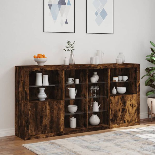 vidaXL Sideboard mit LED-Leuchten R&auml;uchereiche 202x37x100 cm