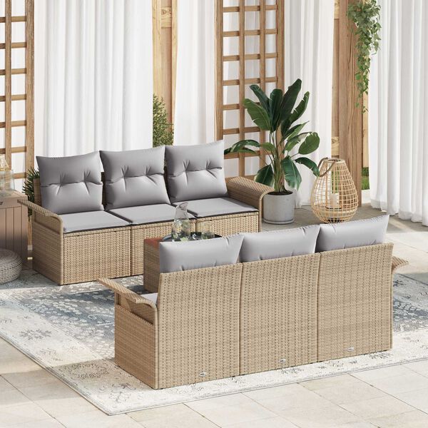 vidaXL Gartensofa-set mit Kissen 7 pcs Beige Poly-Rattan