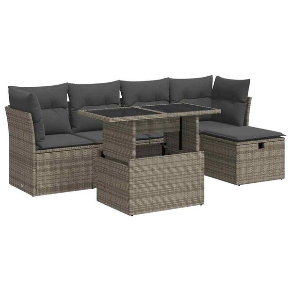 vidaXL 6-tlg. Garten-Sofagarnitur mit Kissen Grau Poly Rattan