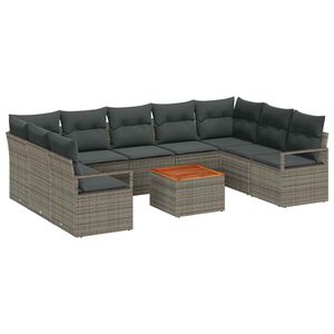 vidaXL Gartensofa-set mit Kissen 10 pcs Grau Poly-Rattan
